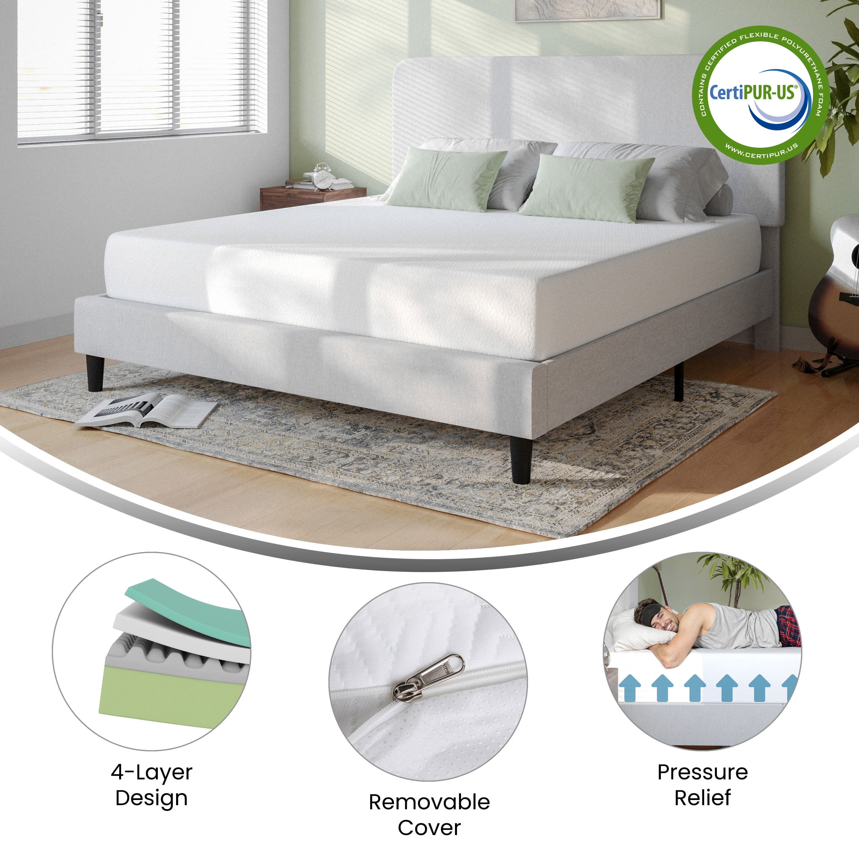 Emma + Oliver 4-Layer Memory Foam 10-Inch King Mattress in a Box with Green Tea Infusion, Air Circulation, Cooling Gel, and CertiPUR-US Certified Foam