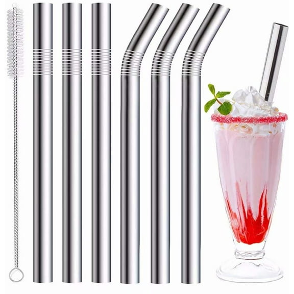 Milkshake & Smoothie Straws, 6-Pack Stainless Steel Straws for Homemade Thick Drinks