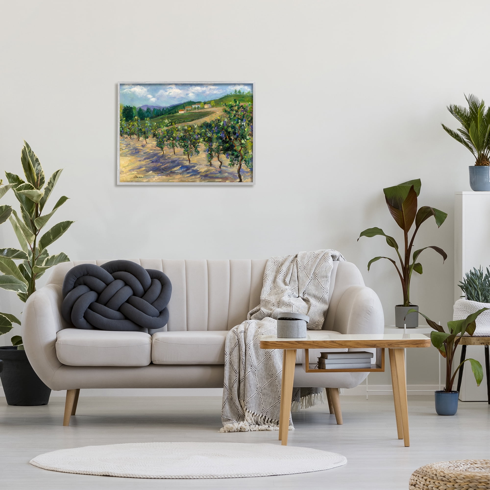 Stupell Industries Rural Vineyard Painting Landscape Painting Gray Framed Art Print Wall Art, 30 x 24