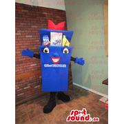 Blue Recycling Box SPOTSOUND Mascot With Peculiar Face And Space For Message - Mascots object
