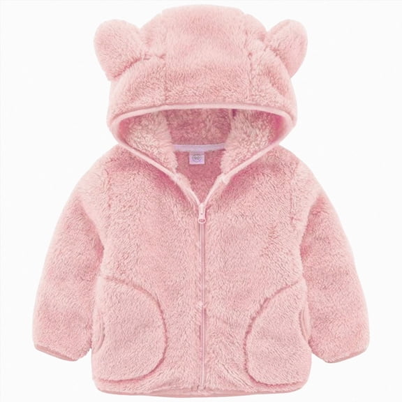 YDFCWXW Toddler Boys Girls Hooded Fleece Jacket Cute Bear Hoodie Zip Up Teddy Coat Sherpa Winter Warm Outwear With Pocket (Pink, 3-4 Years)