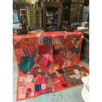 Mogul Vintage Decorative Indian Sari Tapestry Headboard Zardozi Wall Throw 90X 80