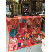 Mogul Vintage Decorative Indian Sari Tapestry Headboard Zardozi Wall Throw 90X 80