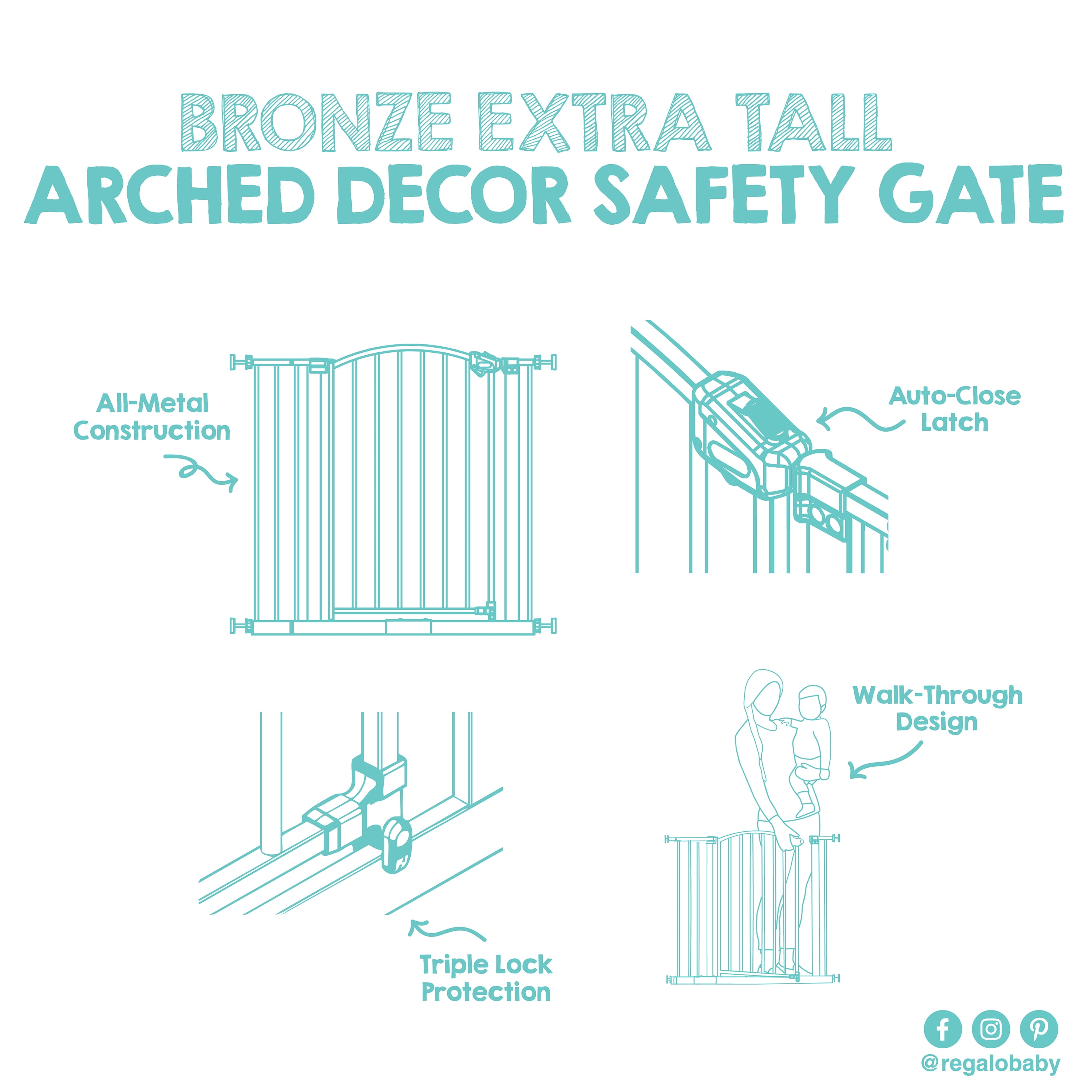 Regalo Extra Tall Bronze Arched Décor Baby Safety Gate, Age Group 6 to 24 Months, Baby Gate