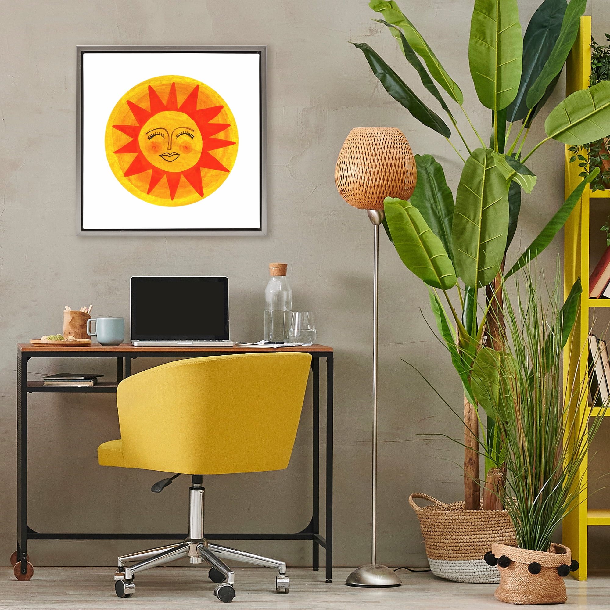 Stupell Industries Warm Fiery Sun Gray Framed Floater Canvas Wall Art, design by Katherine Herrell Studio