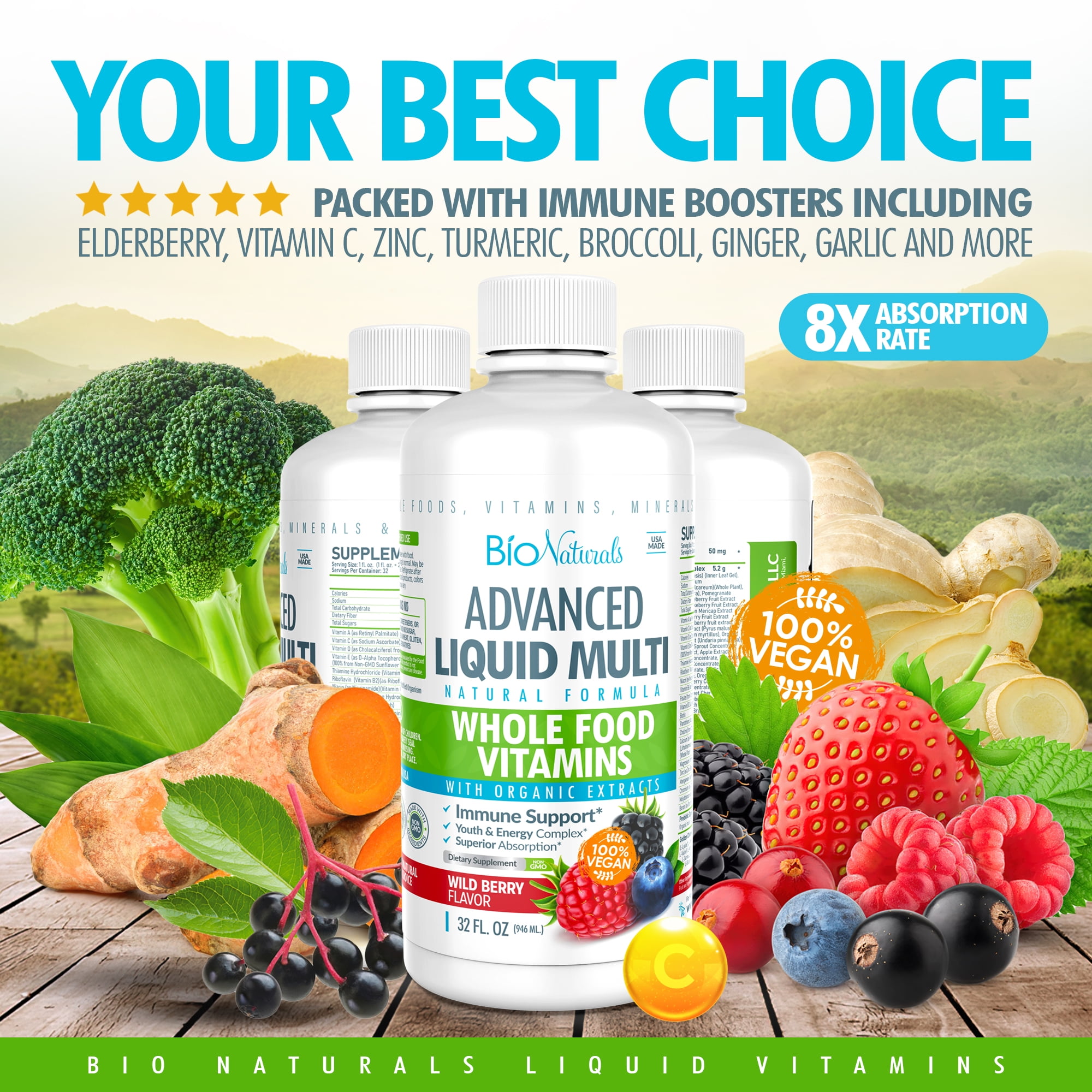 Bio Naturals Liquid Multivitamin for Men & Women with Over 100 Ingredients