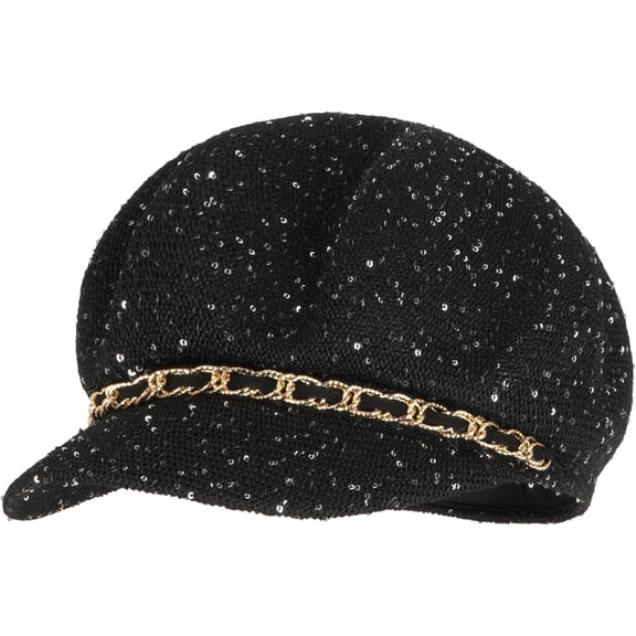 Kukuzhu Women Sequins Chain Belt Straw Woven Visor Sun Hat Newsboy Cap Painter Hat