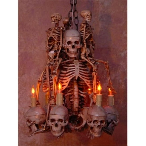 Chandelier Skeleton  3 Med & Small Skeletons Holding Six Skulls