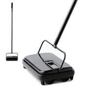 Eyliden Hand Push Carpet Sweeper, Non-Electric Easy Manual Sweeping Automatic Compact Broom with 4 Corner Edge Brush for Carpet Cleaning (Black)