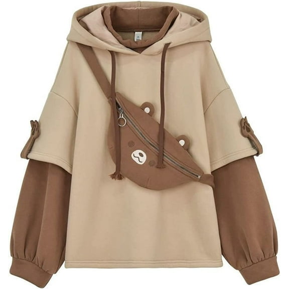 Chaos Wolrd Womens Girls Brown Bear Hoodie Long Sleeve Kawaii Sweatshirts