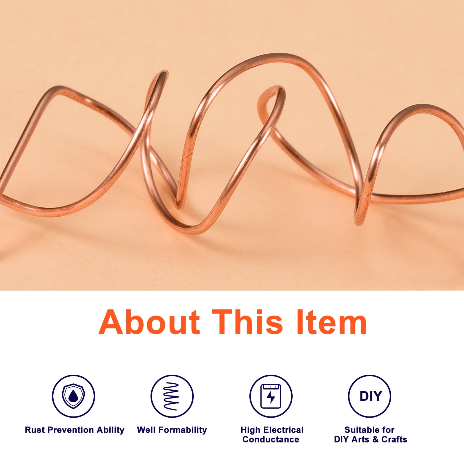 Uxcell Soft Copper Wire (7 Gauge, 31 FT), 99.9% Pure Bare Copper Wire for Crafts