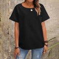 thumbnail image 2 of Camisas de Manga Corta para las Mujeres Casual, Moda Cuello Redondo Color Sólido, Blusas de Verano para las Mujeres, 2 of 8