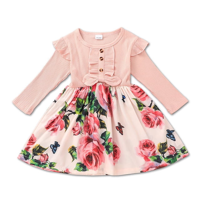 Vestido floral de verano y otoño para niña pequeña Vestido de verano para niñas pequeñas