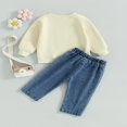 thumbnail image 4 of Stylish Baby Girl Fall Outfits  Sweatshirt with Letter Embroidery + Denim Pants, 4 of 9