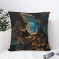 thumbnail image 4 of Gold Blue Butterflies Golden Butterfly Pillow Cover Decorative Throw Pillowcase Soft Cushion Covers Bed Sofa Couch 24x24, 4 of 6