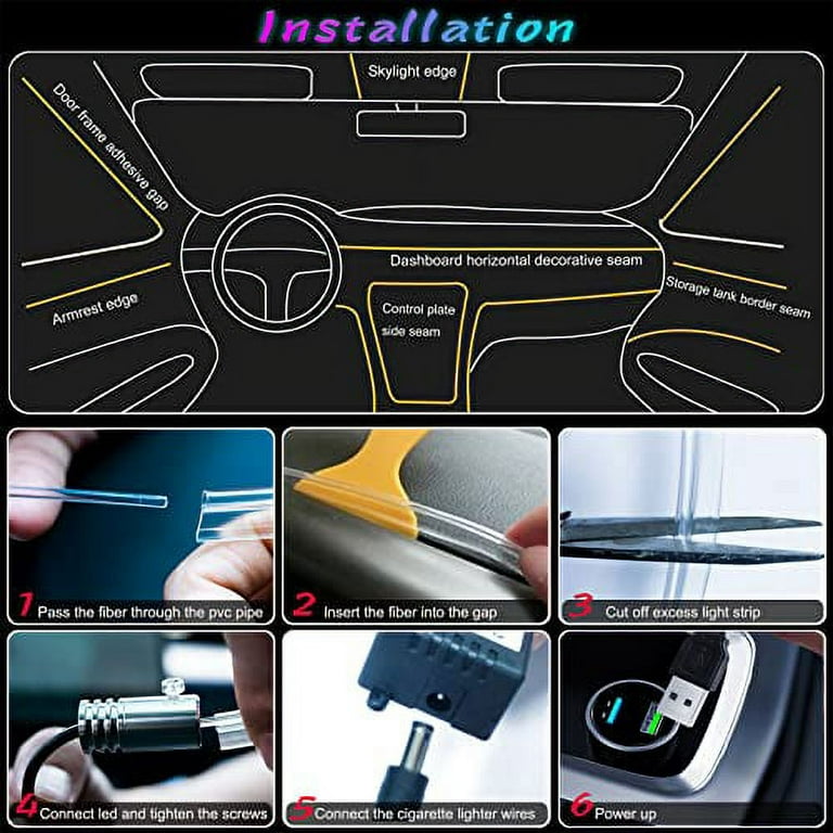 Jushope Interior Car LED Strip Lights with Wireless APP and Remote Control,  RGB 5 in 1 Ambient Lighting Kits with 236 inches Fiber Optic, 16 Million  Colors Car Neon Lights, Sync to Music 