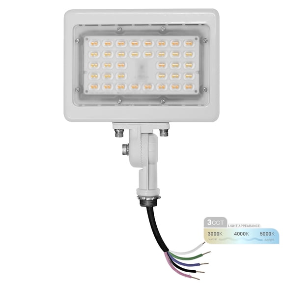 NUWATT 30W LED Flood Light, 3CCT 3000K/4000K/5000K Selectable, IP65 Waterproof Lighting, Adjustable Knuckle Mount, 4200LM, 0-10V Dimmable, 120-277V, Outdoor Security Floodlight for Yard, White, UL