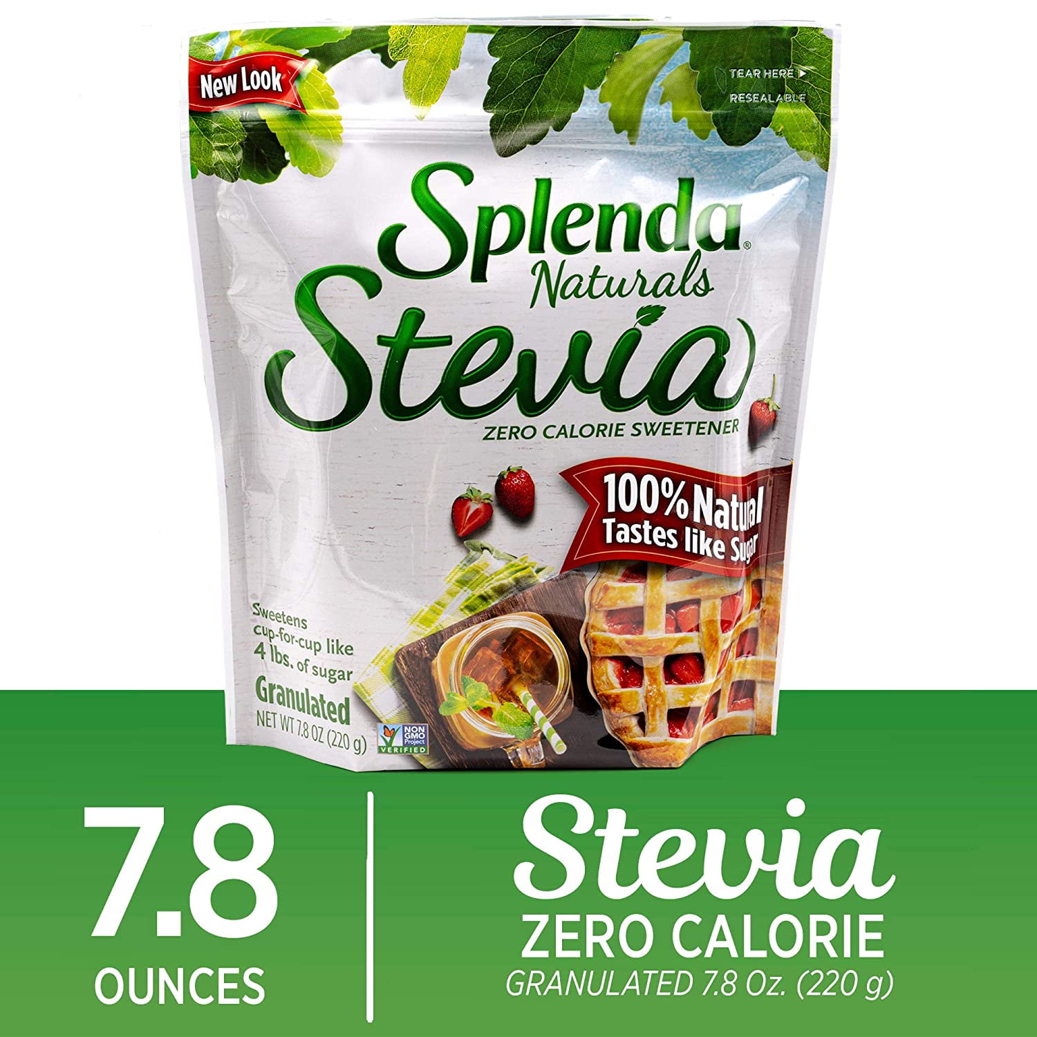 SPLENDA Naturals Stevia Sweetener for Baking: No Calorie, All Natural Sugar Substitute w/ No Bitter Aftertaste. 7.8 oz. Granulated Resealable Bag