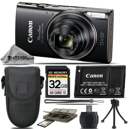 Canon PowerShot ELPH 360 Digital Camera (Black) 1096C001 - 32GB (International Version)
