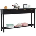 thumbnail image 3 of Kinbor Modern Long Console Table, 2-Tier Sofa Table for Living Rooms Hallways, Bright Black Finishing, 3 of 8
