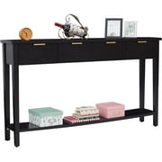 Kinbor Modern Long Console Table, 2-Tier Sofa Table for Living Rooms Hallways, Bright Black Finishing