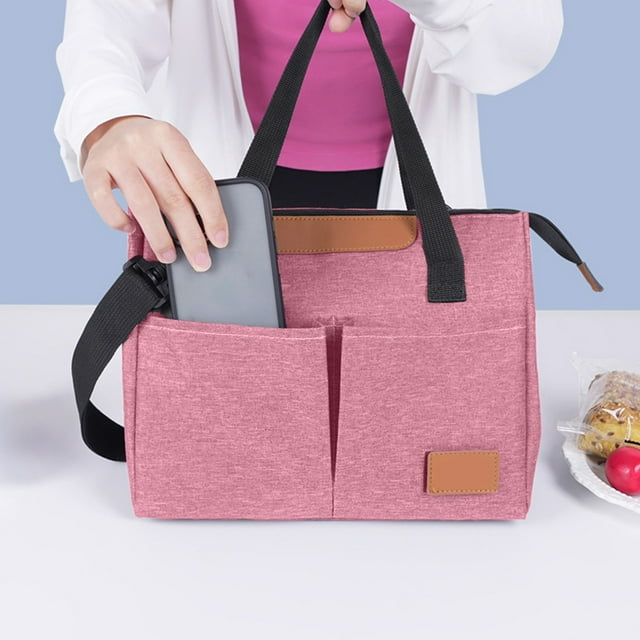 Fashionable Concise Triangular Insulation Bag, Large Capacity Travel Food Lunch Bag, Fresh Keeping Ice Bag, Cloth Material, Two External Pockets, Adjustable Straps, Handheld Backpack