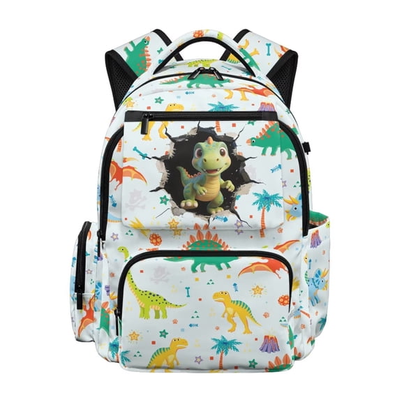 KUIFORTI Green Dinosaur Print Boys Backpack Kids School Bag Lightweight Comfortable with Adjustable Straps Side Pockets for Students Elementary School