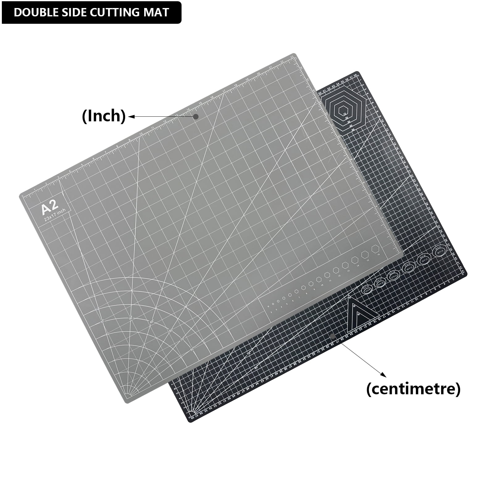 FrenzyBird 2 pcs 23" x 17" Large Self Healing PVC Cutting Mat, Double Sided, Gridded Rotary Cutting Board for Craft, Quilting, Fabric, Scrapbooking，Sewing（A2-Pink or Purple and Black or Gray）