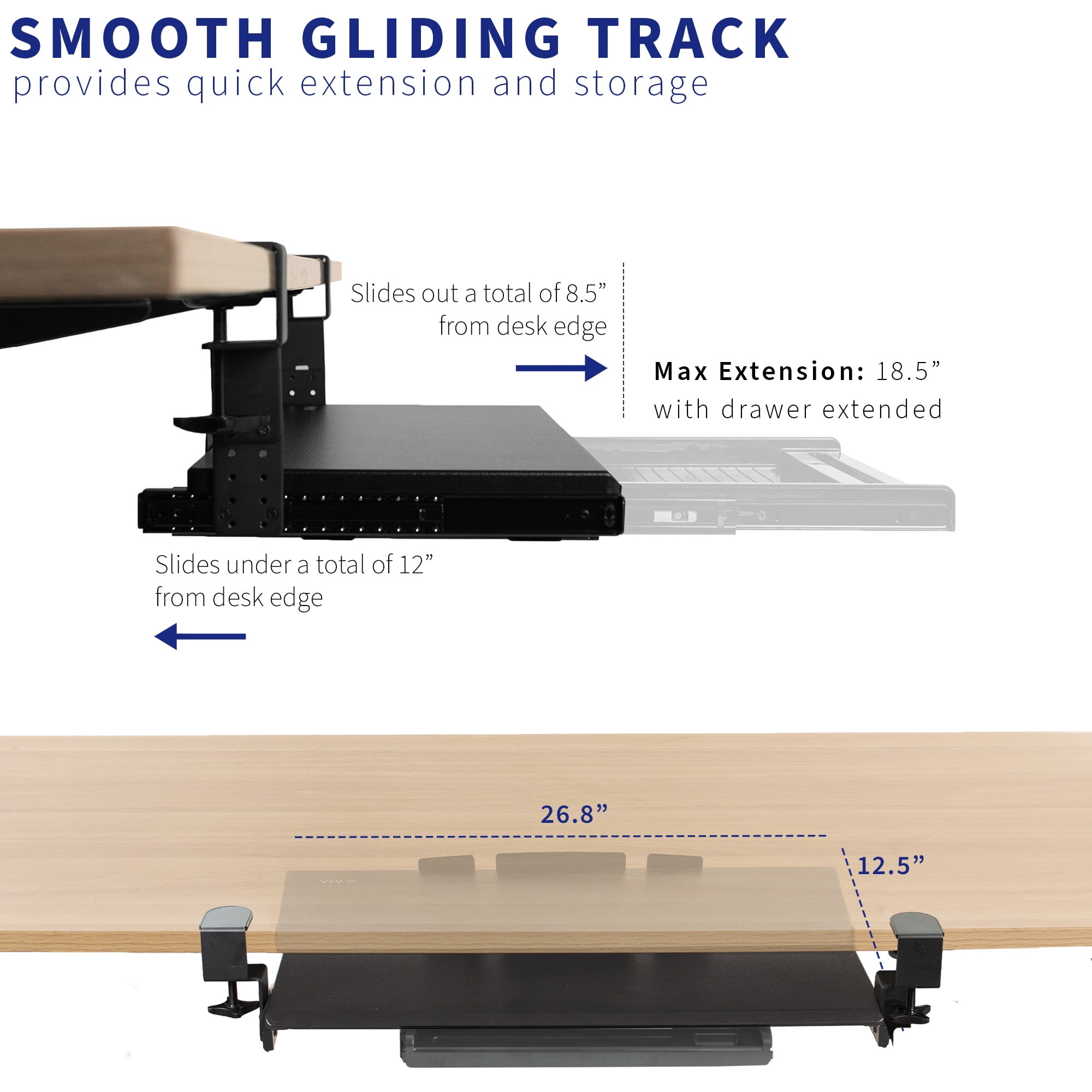 VIVO Height Adjustable Clamp-on Computer Keyboard Tray with Pencil Drawer