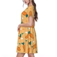 thumbnail image 2 of Picia Love Carrot Pattern Women's Short Sleeve Summer Dress Pleated Loose Swing Knee Length Short Sleeve Swing Dresses, 2 of 6