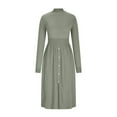 thumbnail image 4 of Lovskoo Women Long Sleeve Sweater Dress Fall Winter Cute Mock Neck Casual Knit Pleated Pullover Formal Dresses Green, 4 of 6