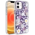 thumbnail image 5 of For Apple iPhone 12 Pro Max Case, Fashion Daisy Floral Series, Full 3D Bling Crystal Diamonds Sparkling Rhinestone Glitter Hybrid Design Phone Cover (Purple), 5 of 9