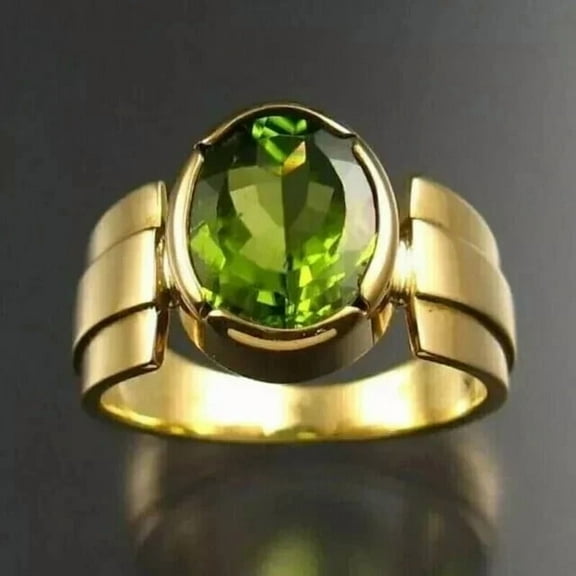 2Ct Oval Cut Lab Created Peridot Men's Engagement Ring 14k Yellow Gold Finish