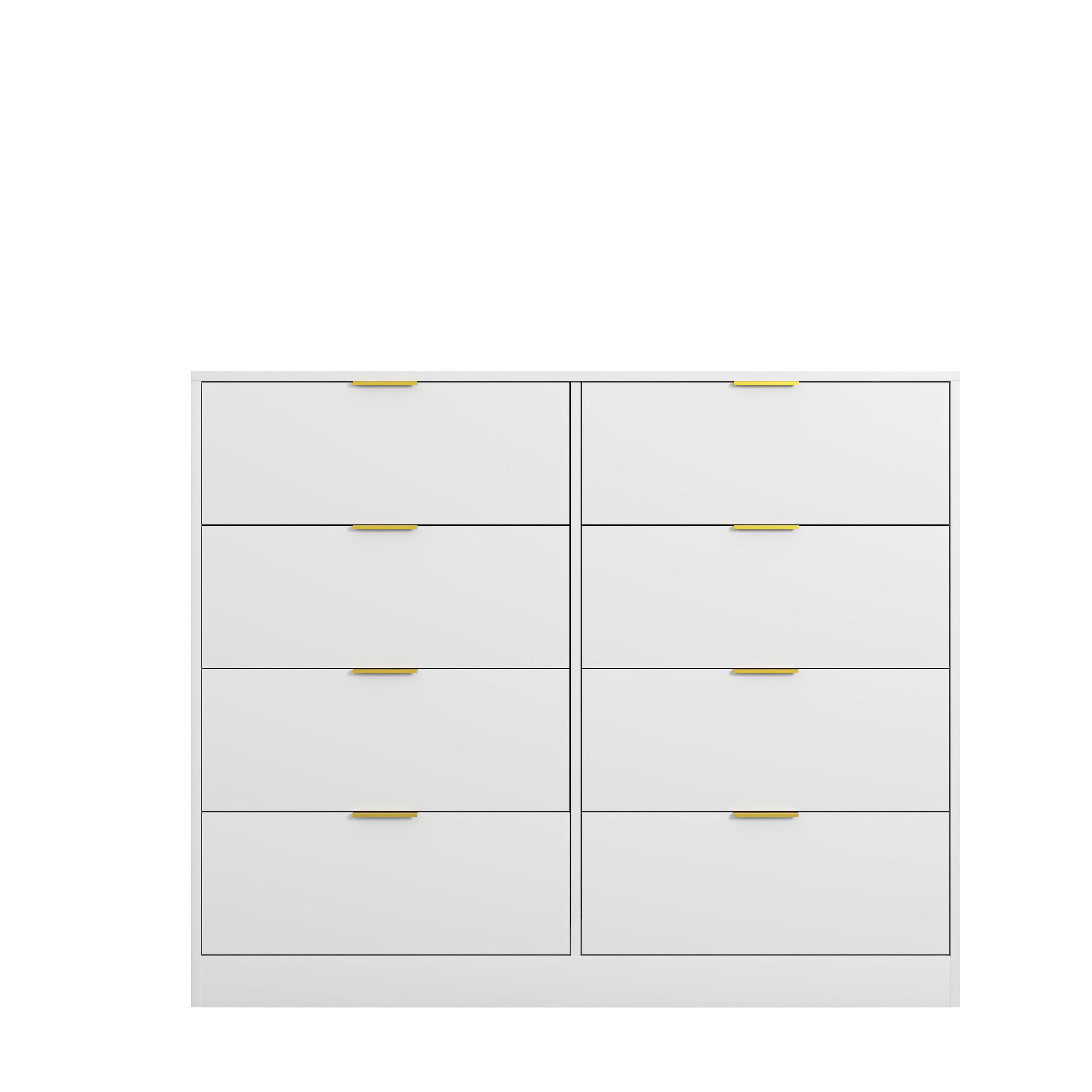 Mintazer Tall Dresser with 8 Drawers, Storage Chest of Drawers with Gold Metal Handles for Entryway Bedroom Living Room Hallway, White