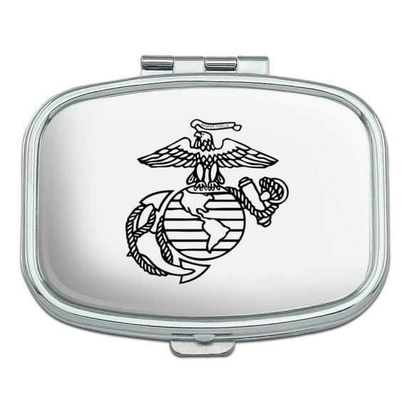 Marine Corps USMC Black White Eagle Globe Anchor Logo Officially Licensed Rectangle Pill Case Trinket Gift Box
