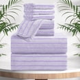 thumbnail image 7 of Jessy Home 8 Pcs Purple Bicolor bar Stripe Large Bath Towels Set 2 Oversized Bathroom Towels, 2 Hand Towels, 4 Washcloths, 7 of 7