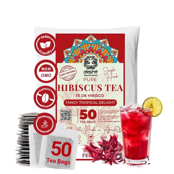 50  Hibiscus Tea Bags,  100%  Natural  Hibiscus Tea, Rich in Natural Goodness, Caffeine Free, Non-GMO. by Akshit