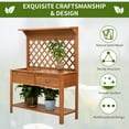 thumbnail image 5 of Outsunny Garden Potting Bench, Outdoor Wooden Workstation Table w/ Metal Screen, Drawer, Hooks, Storage Shelf, and Lattice Back for Patio and Porch, 5 of 9