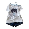 thumbnail image 3 of Trendfront Womens Anime Graphic T Shirt One Shoulder Cold Shoulder Kawaii Nurse Character Print Casual Loose Fit Short Sleeve Tops, 3 of 3