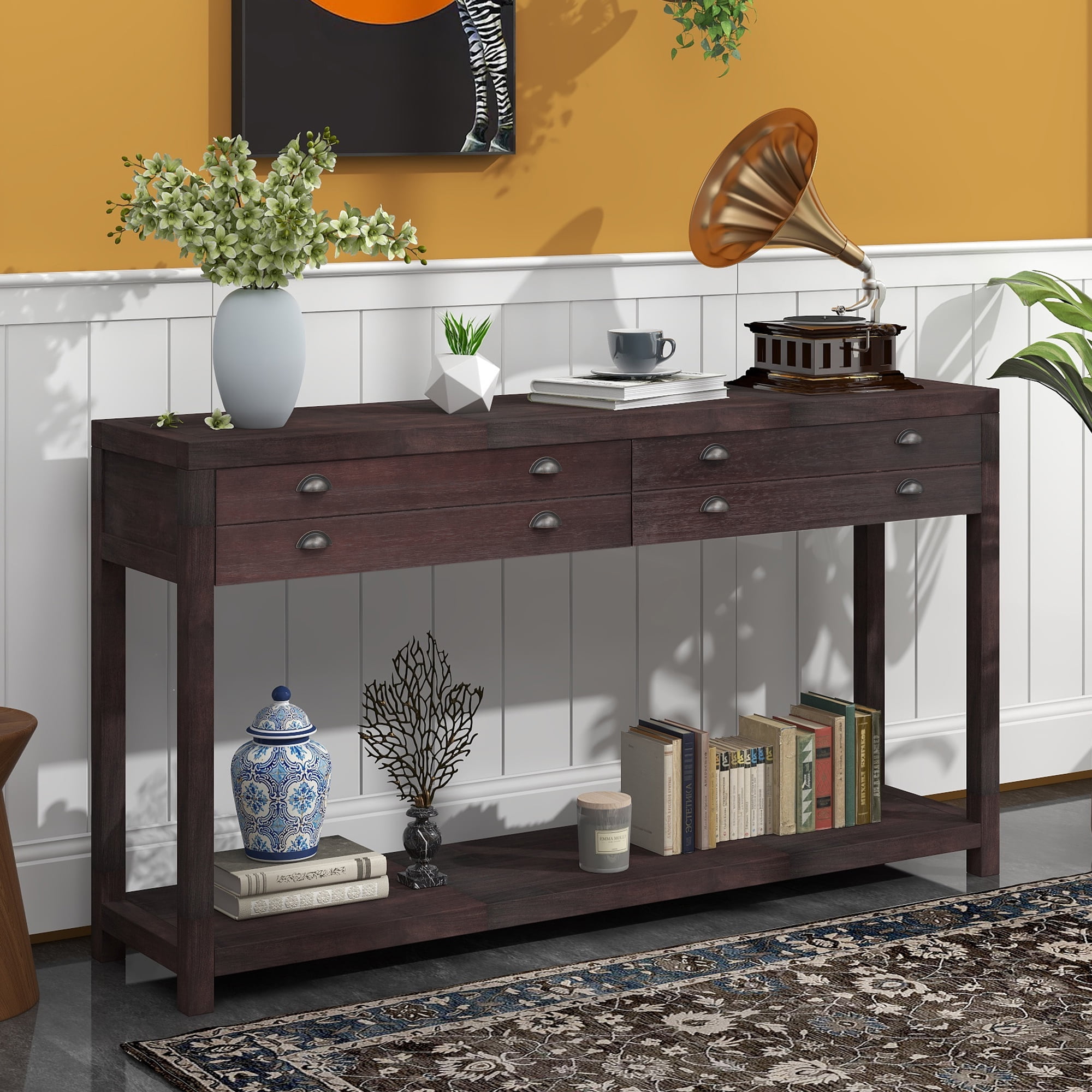 Wooden Console Table with Storage, Entryway Hall Table with 2 Big Top
