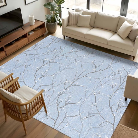 5x8 Area Rugs, Blue Branches Non-Skid Rubber Backing Large Rectangle Rugs - Living Room Bedroom Home Office, Vintage Art Farmhouse Indoor Floor Mat Carpets Washable Rug