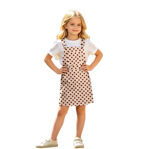 Shinyii Summer Girls Polka Dots Jumper Dress Casual Adjustable Pinafore Dress, Sizes 4-13