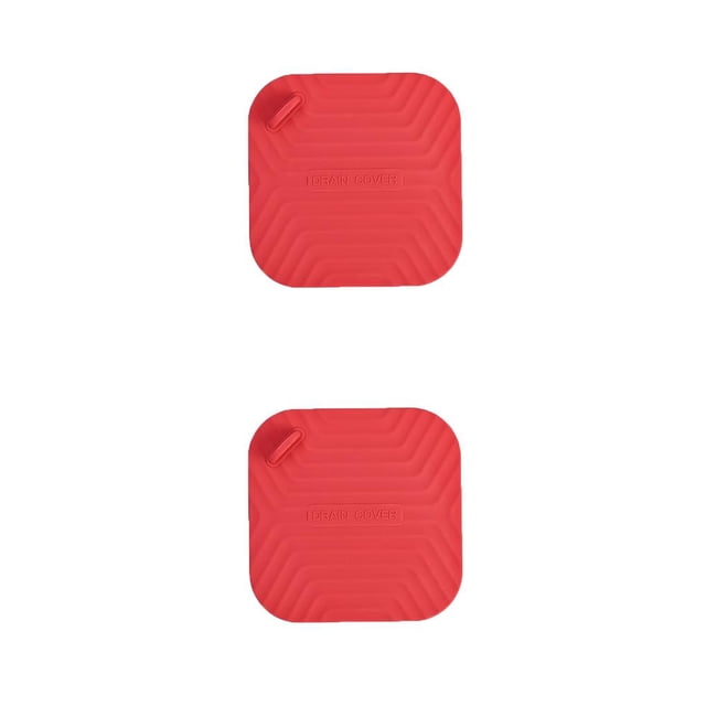 Advancent Cubierta de desodorante de drenaje de piso cuadrado baño bañera fregadero antiolor antideslizante almohadilla de sellado lavable Rojo 2Conjunto