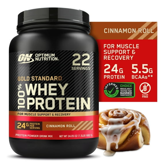 Optimum Nutrition Gold Standard 100% Whey Protein Powder, Cinnamon Roll, 1.5 lb Tub, 22 Servings