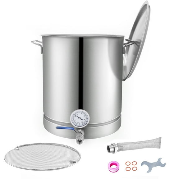 KFFKFF Kettle Crafted from Stainless Steel, 16 GALLON Capacity for Brewing, Triple Layered Bottom for Beer, Brewing Pot, Essentials for Home Brew Includes Lid, Handle, Temperature Gauge, Ball Valve