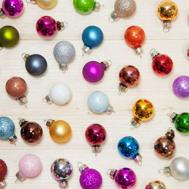 Christmas Decor Round Ornaments Miniature Baubles 1 inch Multicolor Set