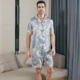 thumbnail image 3 of Aisomnus Men Silk Satin Pajamas Set Short Sleeve Button Down Sleepwear Loungewear with Pockets, 3 of 7