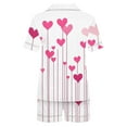 thumbnail image 6 of yoeyez Womens Pajama Silk Satin Pajamas Set Love Heart Printed Sleepwear 2 Piece Sets Button Down Short Sleeve Tops and Shorts Pjs Set Loungewear White L, 6 of 6