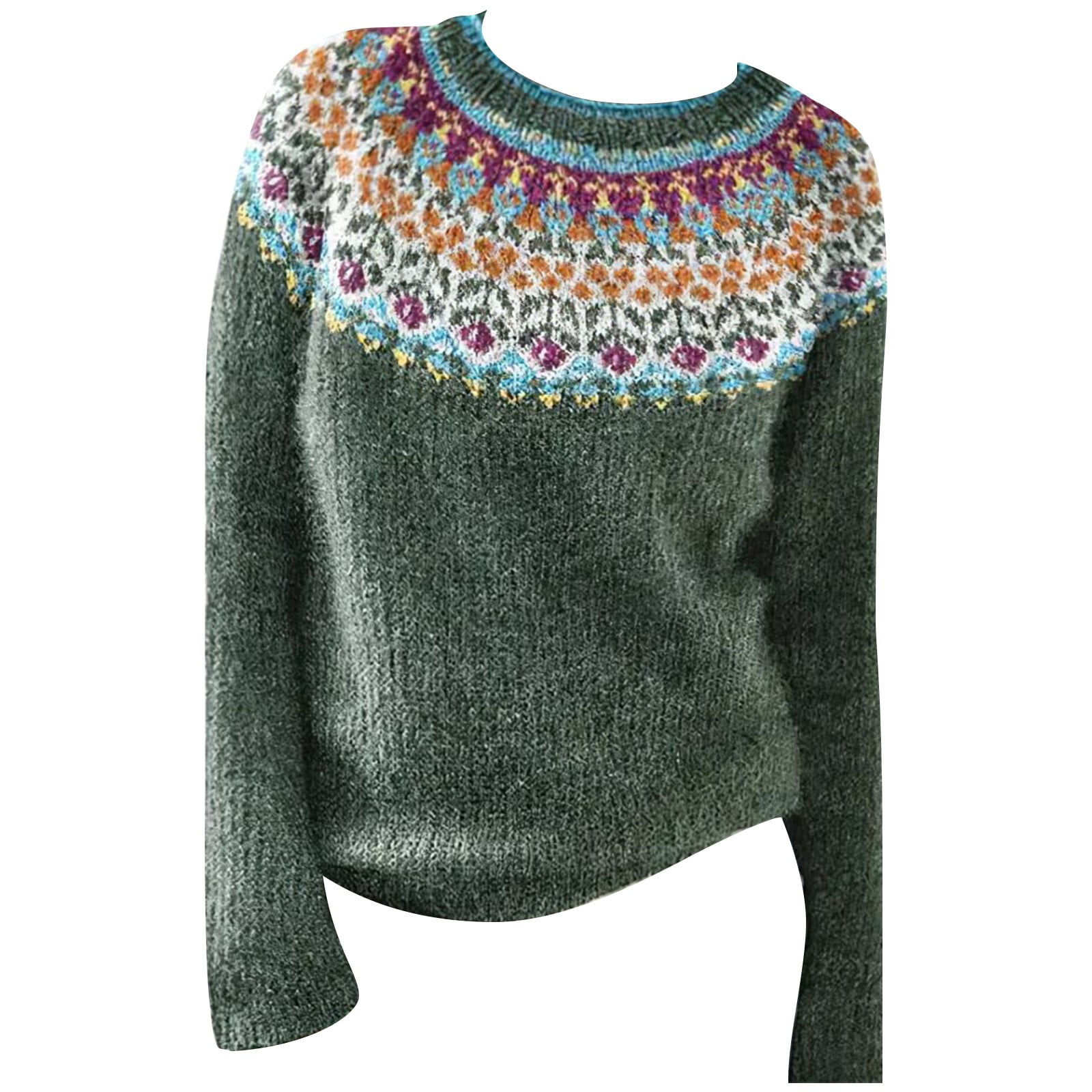 Pull Fairisle Pour Femme - Grande Taille - Col Rond - Tricot Nordique