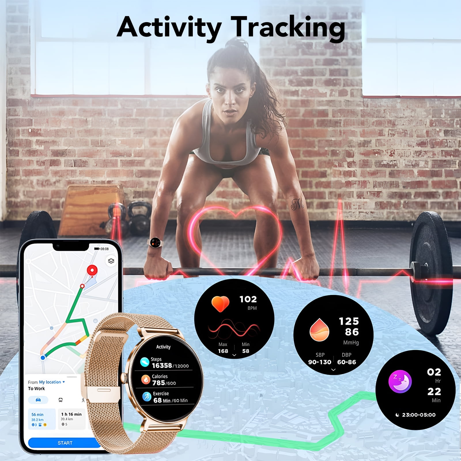 Smart Watch for Women, 1.27" Thin Face Fitness Tracker with Bluetooth Calls(Answer&Make), Smart Watch Fits for Android and iPhone, IP68 Waterproof, 110+ Sport Modes Smartwatch (2 Strap), Pink